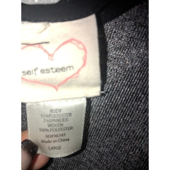 Self Esteem V-neck Gray / Black Mesh Detail Flowy Blouse - Picture 4 of 4